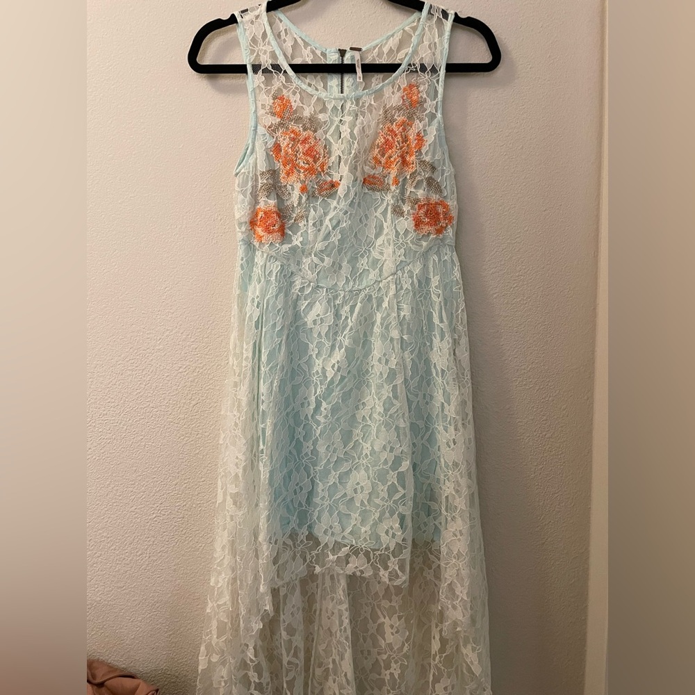 Free People Russian Nesting Doll Lace Hi-Low Dress Ice Blue Size XS - Picture 2 of 6